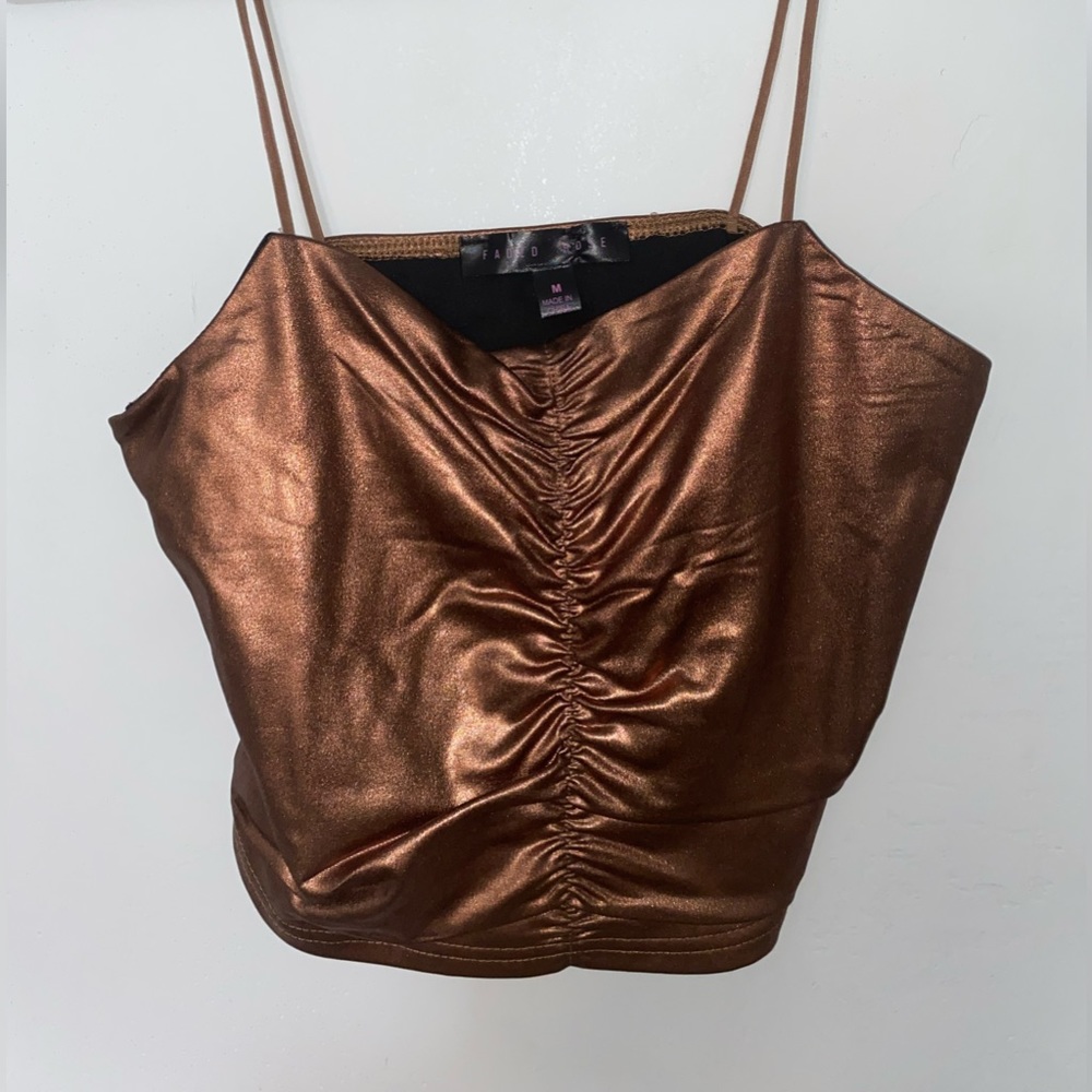 Metallic cropped top, brown copper